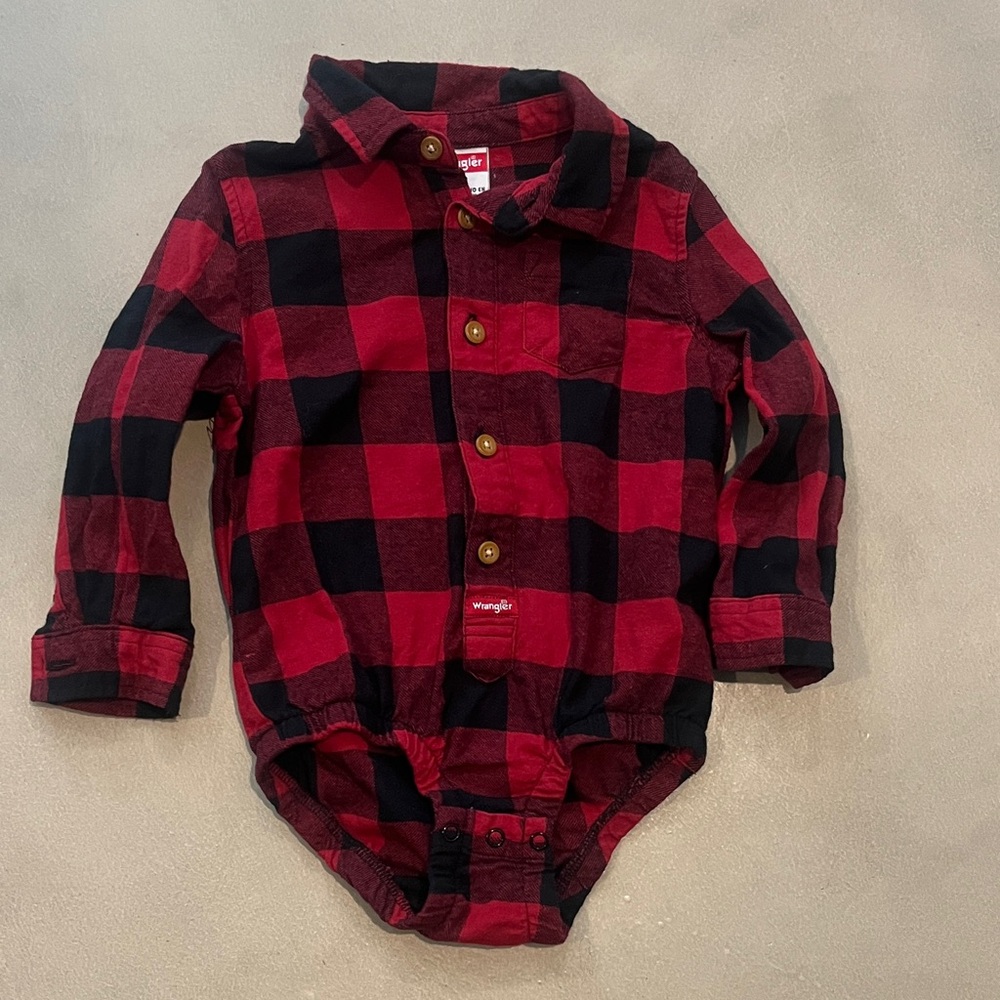 Wrangler Red and Black Checkered Baby Onesie